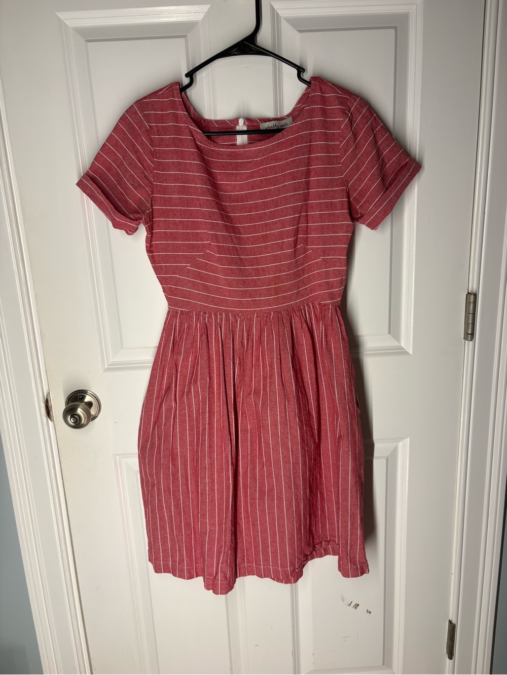 Vintage Inspired Cottagecore Shabby Apple Red and White Striped A-line Dress